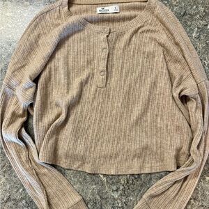 Hollister Tan Ribbed Button Down Polo Top